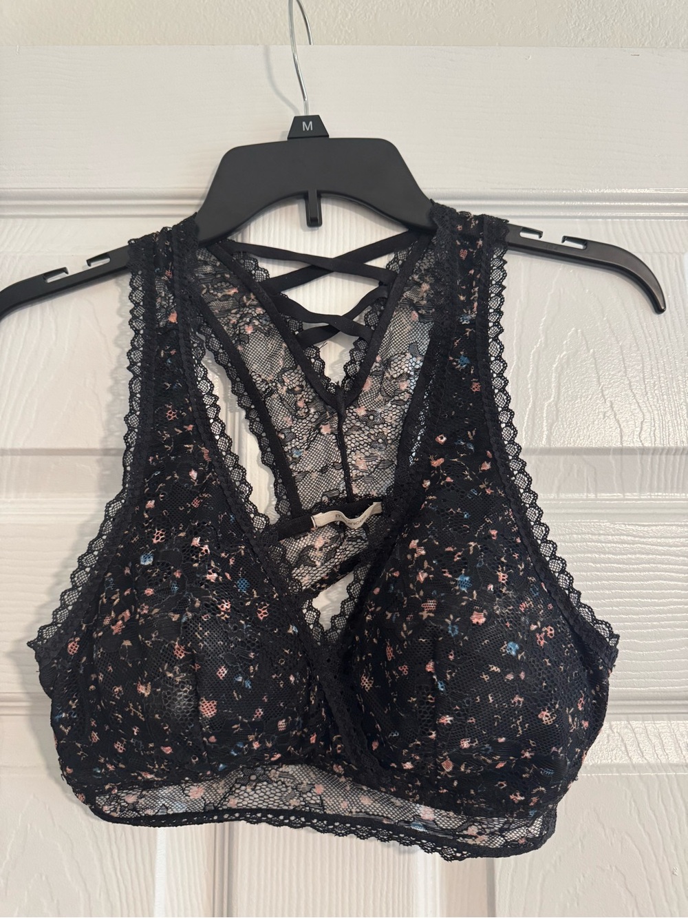 Maurices Black Lace Floral Bralette with Pink and Blue Flowers